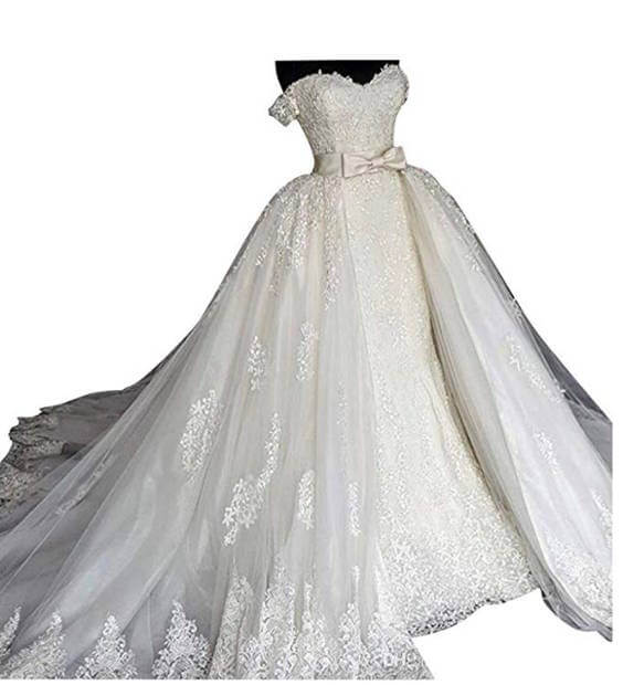 Tulle Detachable Train Wedding Dress