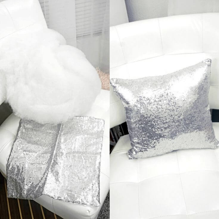 DIY Throw Pillow Insert No Sew Before and After